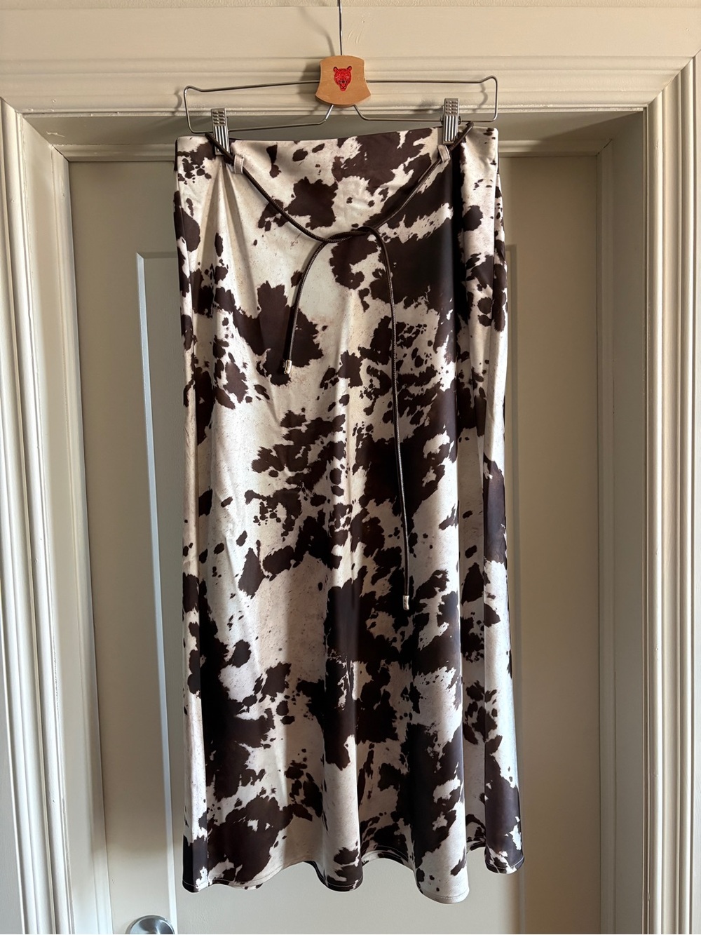 Rachel Zoe Cow Print Satin Midi Skirt - Brown/White